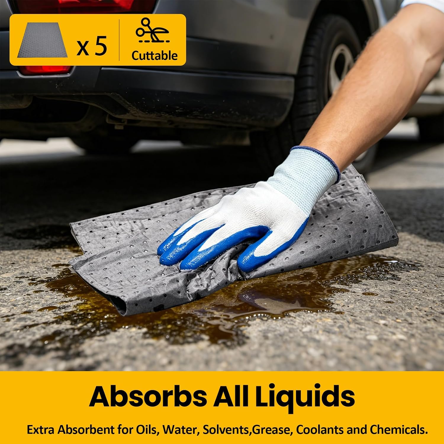 8 Pcs Oil Drip Pan For Under Car Set,With Raised Edge,and 5 Large Oil Absorbent Pads, Storage Pouch & Gloves, Waterproof No Splatter Reusable Oil Tray,27 X 27 In Oil Spill Mat For Garage Floor