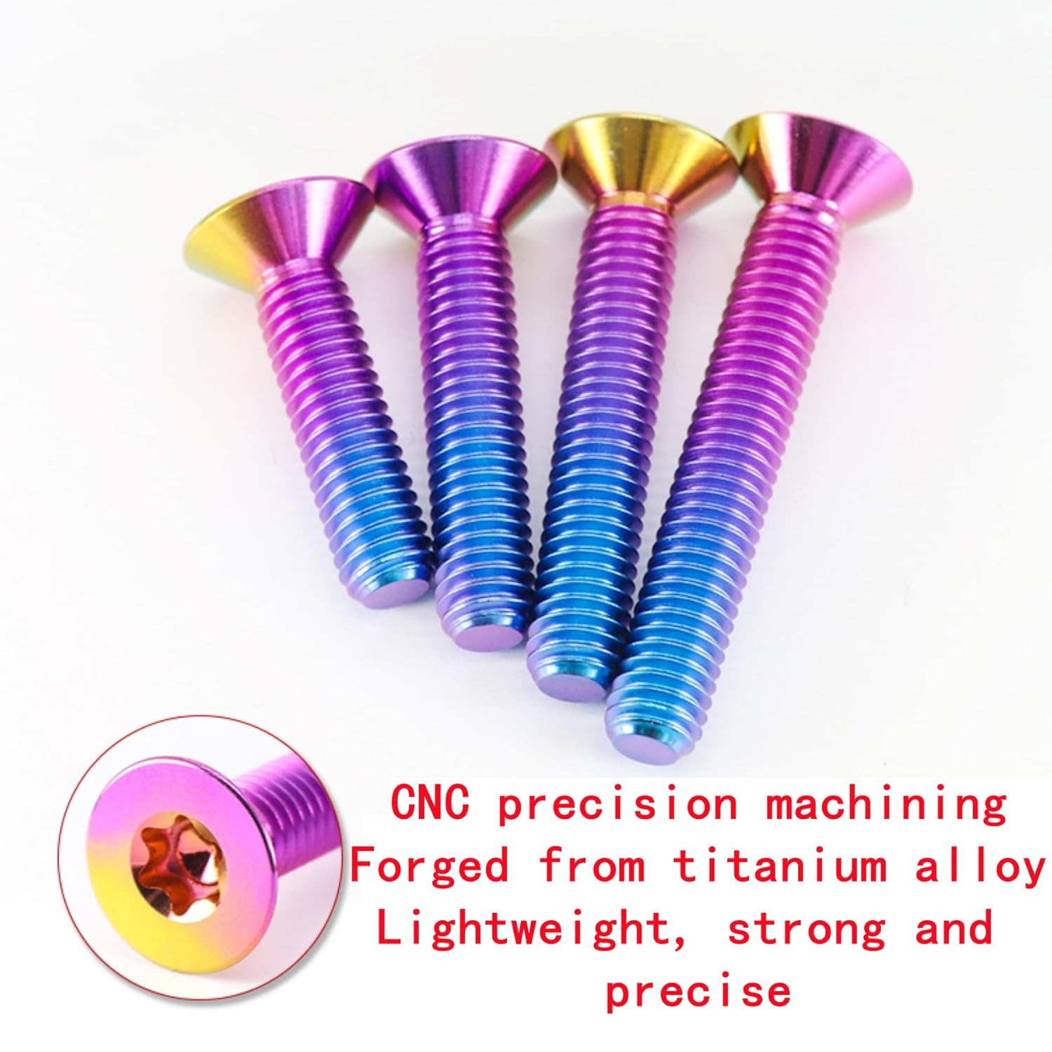 GR5 (Ti-6Al-4V) Titanium Alloy Countersunk Screws Flat Head Titanium Alloy Bolts 4 Pack M4 M5 M6 M8 (Blue Purple, M8x40mm=4pcs)