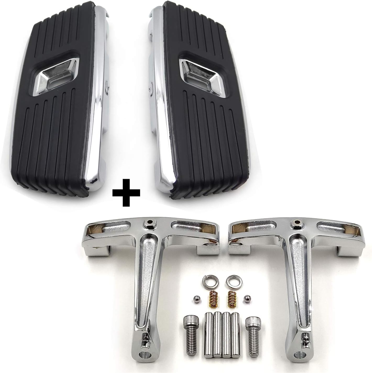 HTTMT- Motorcycle Passenger Floorboard Square Hana Footboard with Mount Bracket Kits Compatible With Harley Touring Models 93-09 FLHR FLHS FLTR FLHX [P/N: MT216-124+216-129]