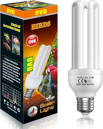 GlowUp 20W UVB 2.4 Bird Lamp, AC220-240V E27 Bird Cage UVB Light Bulb Compact Fluorescent Light Bulb for Captive Birds and Reptiles