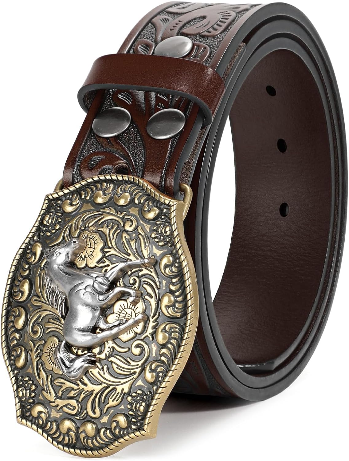BELTROAD Western Leather Buckle Belt for Men Women Cowboy Cowgirl Mens Leather Belt for Jeans Christmas Men's Belt Gifts