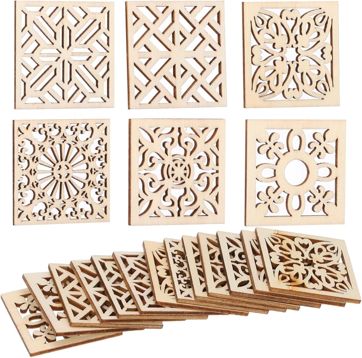 Abaodam 20PCS Unfinished Square Wood Cutouts, 40 mm Wooden Craft Pieces