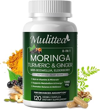 Moringa Capsules1000mg, 7-in-1 Superfood with Ashwagandha & Turmeric