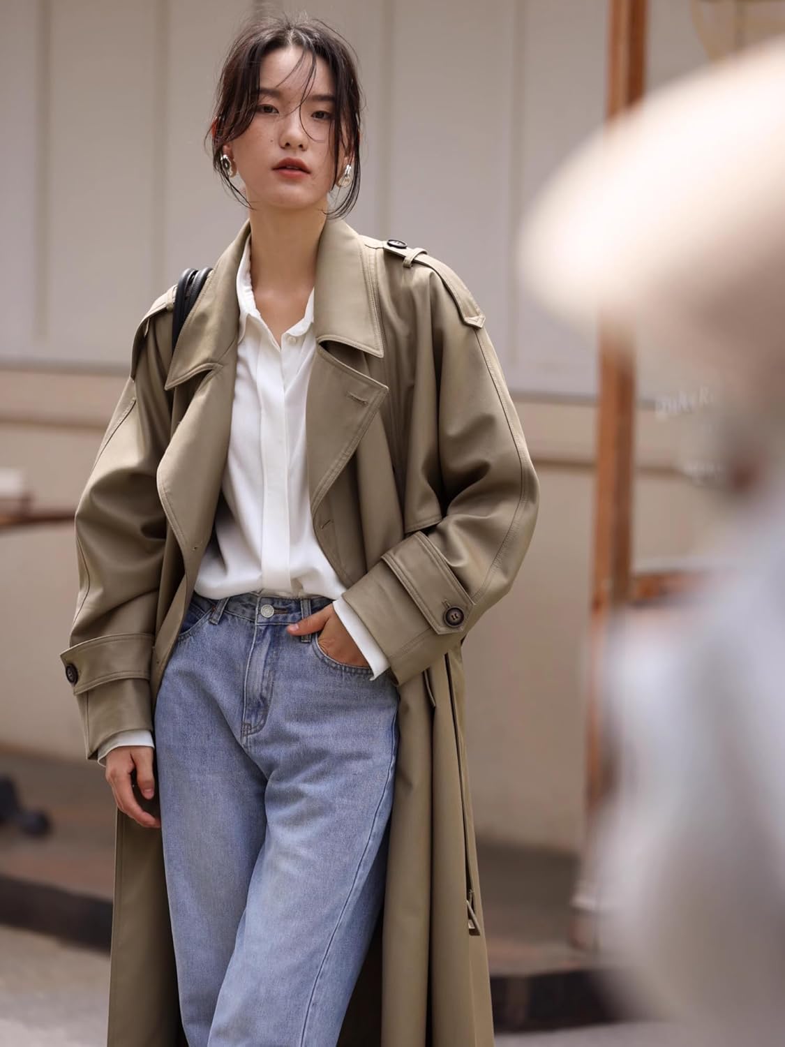 Classic Long Double-Breasted Women Trench Coats with Belt Spring Fall Outerwear Windbreaker Duster Coat for Ladies - Image 9