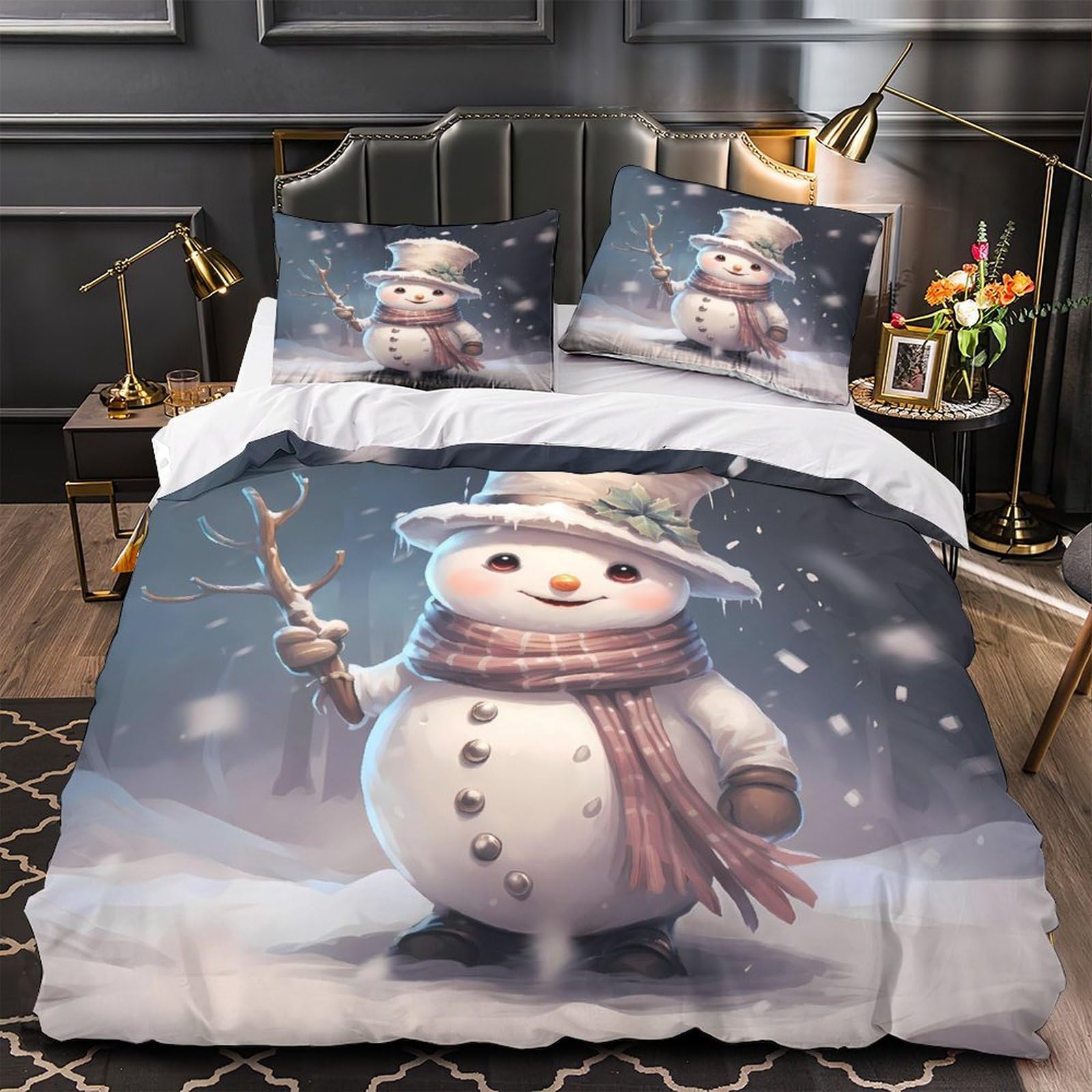 Housse de couette bonhomme de neige douce en microfibre zippée de 140x200 cm