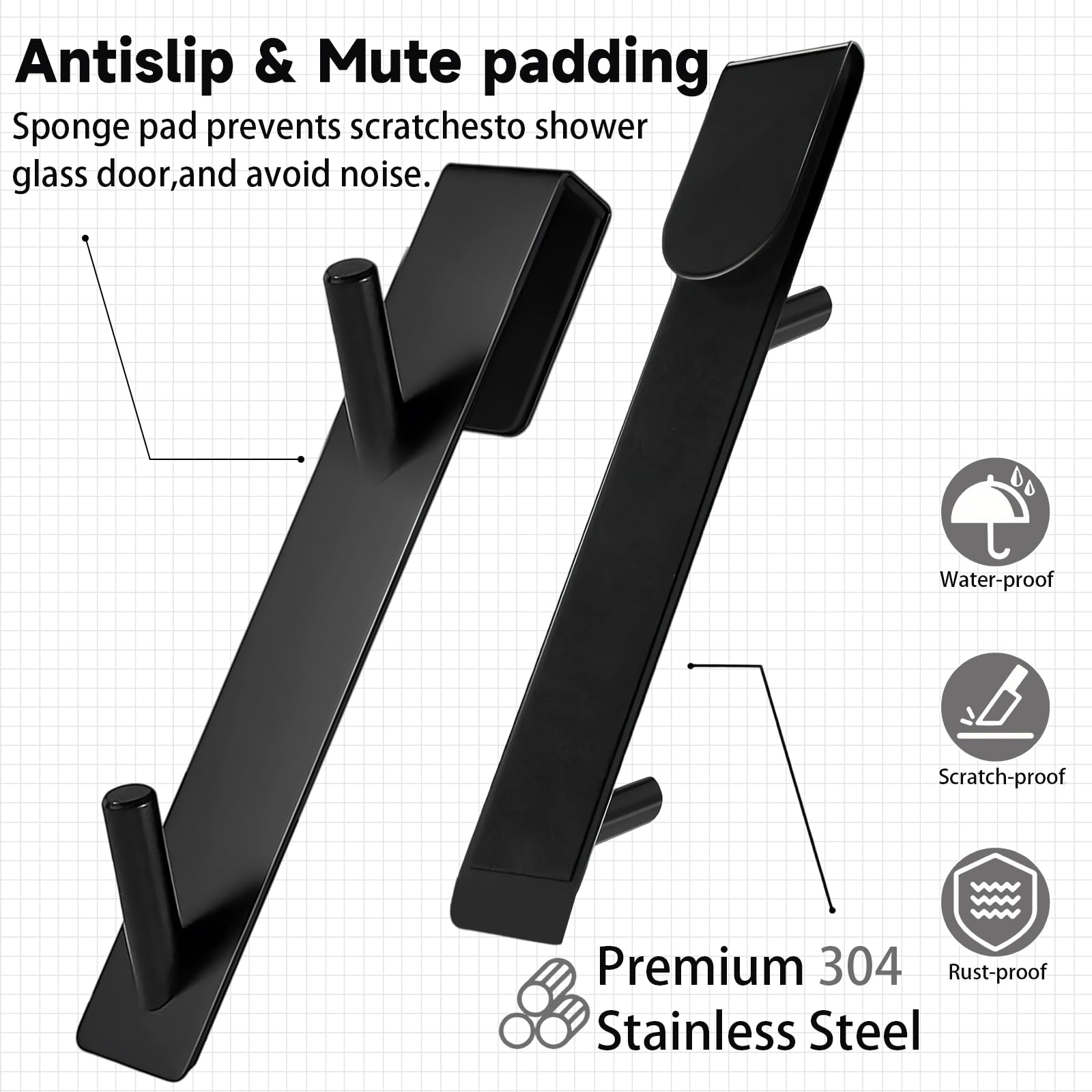 2 Ganci Doccia Senza Foratura | Porta Accappatoi E Asciugamani | Nero