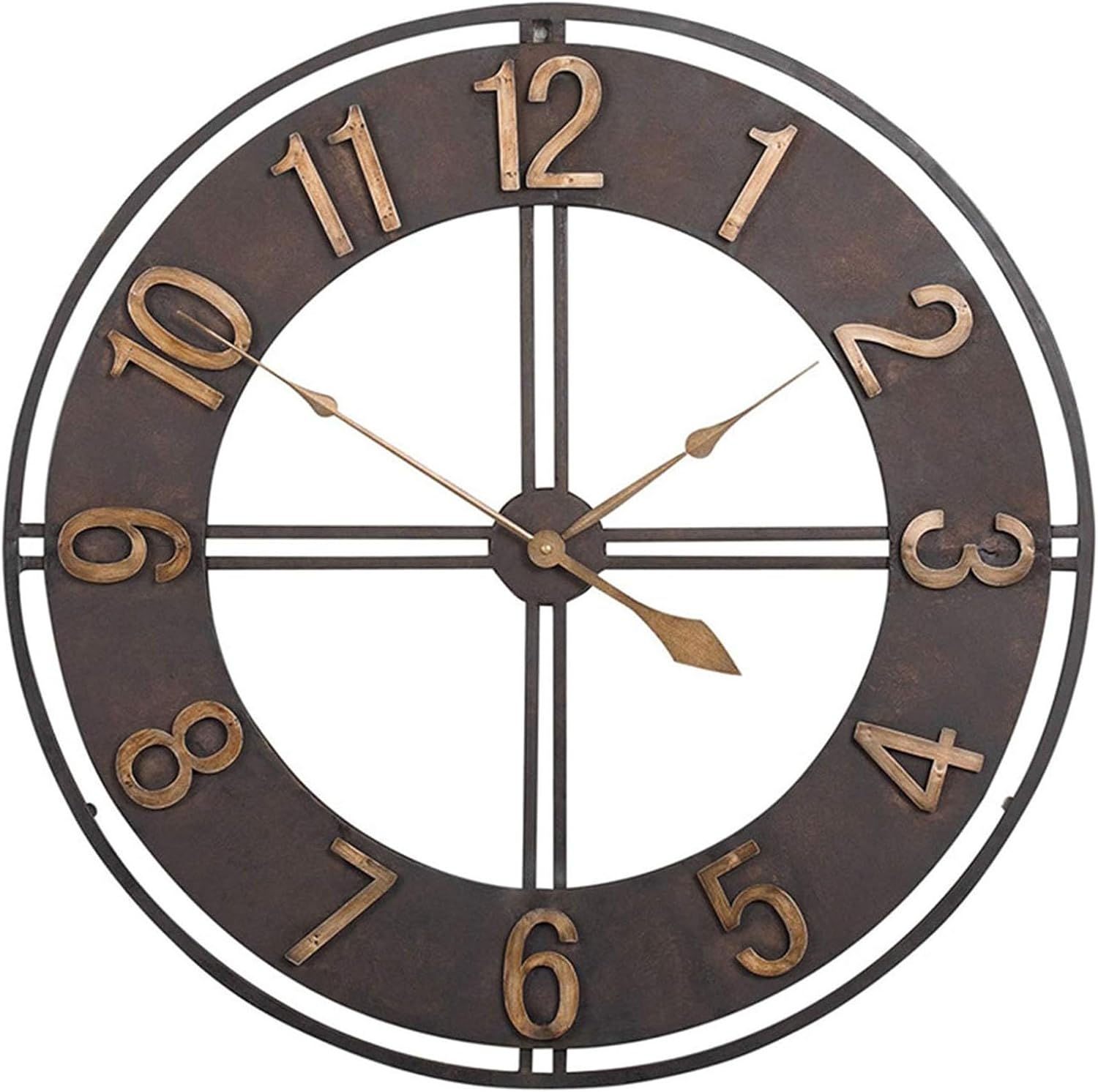 Wall Clock,Outdoor Clock,Garden Clock,3D Gear Vintage Industrial Silent Roman Numeral Hanging Clock, Open Face Metal Skeleton Clock Silent Wall Clock for Living Room, Patio(A-60cm)