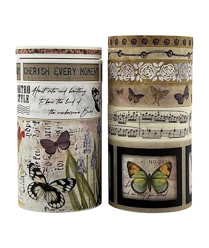 Juego de 10 rollos de cinta washi vintage, 403015105mm de ancho cielo estrellado antiguo japonés cinta adhesiva decorativa para Ephemera Cottagecore