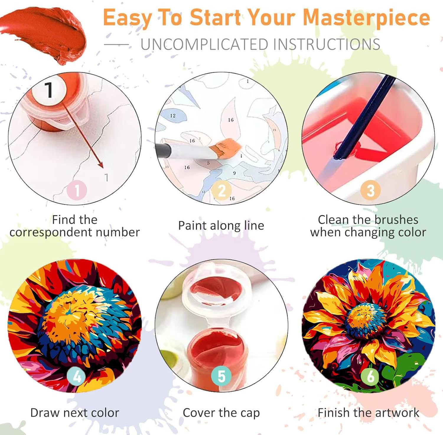 ヒマワリペイントバイナンバーキット 大人用 初心者向け - 木製イーゼル、フレーム付き数字による花のペイント、キャンバス上の数字キッ