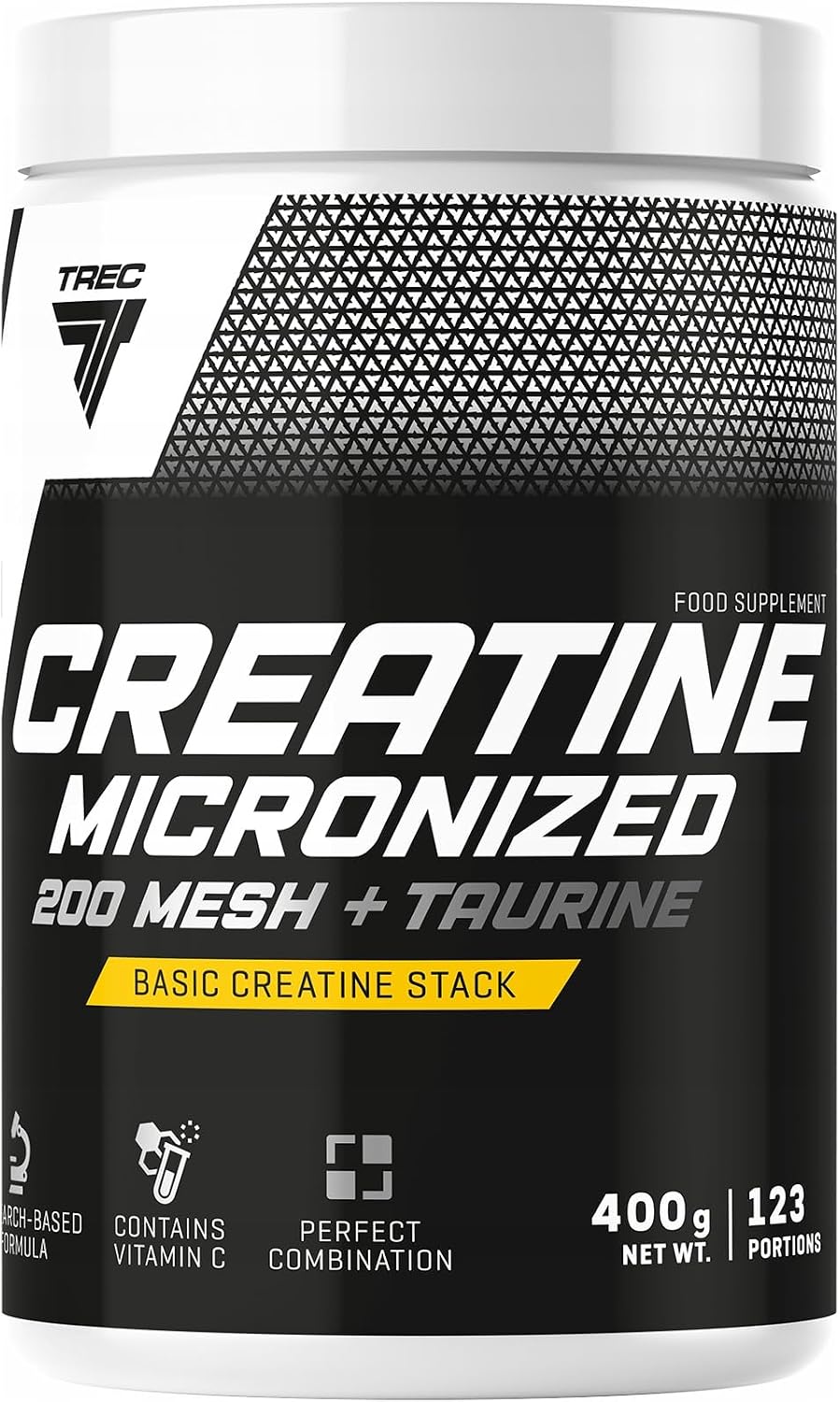 Trec Nutrition Creatine Micronized 200 Mesh + Taurine Increase Muscle Mass Strength Bodybuilding 400 g Tin