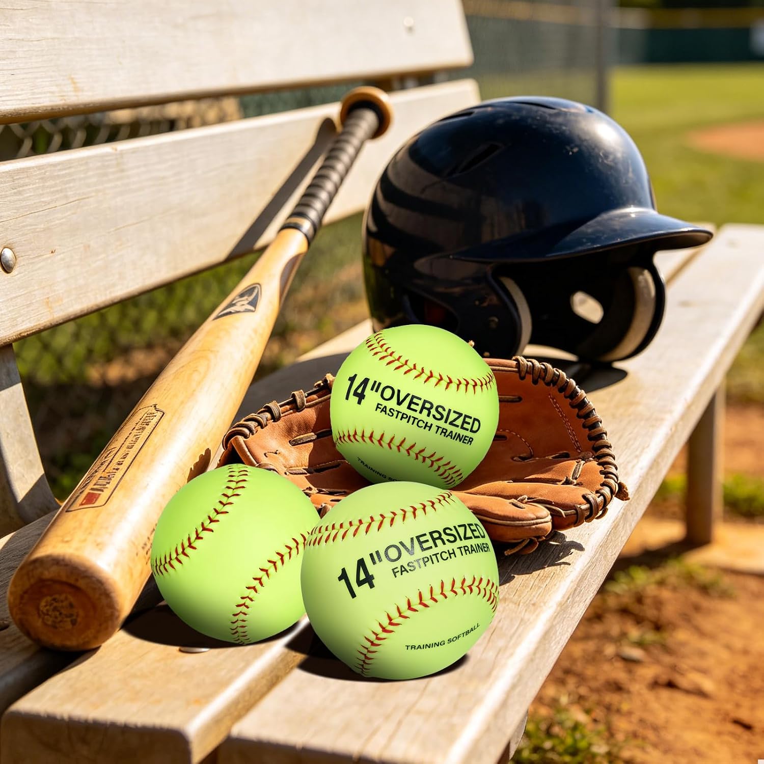 14 Inch Oversized Softball 3 Pack, Fastpitch Training Ball for Practice | Oversized 14 inch design, reinforced stitching, durable construction, ideal for fastpitch training, practice and recreation