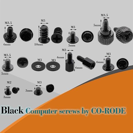 340PCS Computer Motherboard Screws and Standoffs, Hard Driver, PC Case, Fan, SSD, CD-ROM, Graphics,Power Supply for DIY PC Building and Repair (Black)