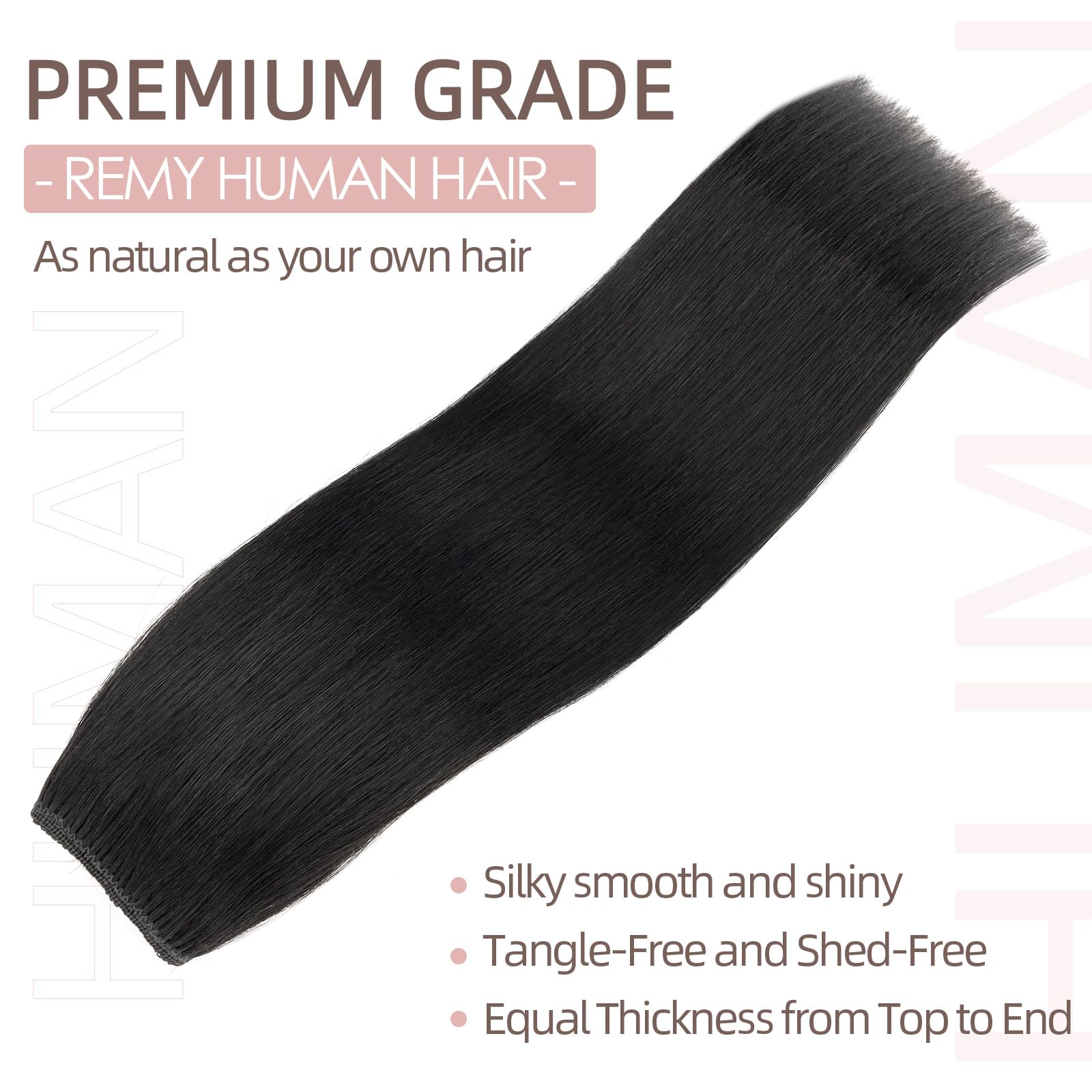 Silk-co Secret Wire In Hair Extensions With Clip Invisible Remy Human Hair One Piece Straight Natural Invisible Adjustable Secret Wire Hairpiece Extensions 14 Inch-60g #01 Jet Black - Image 4