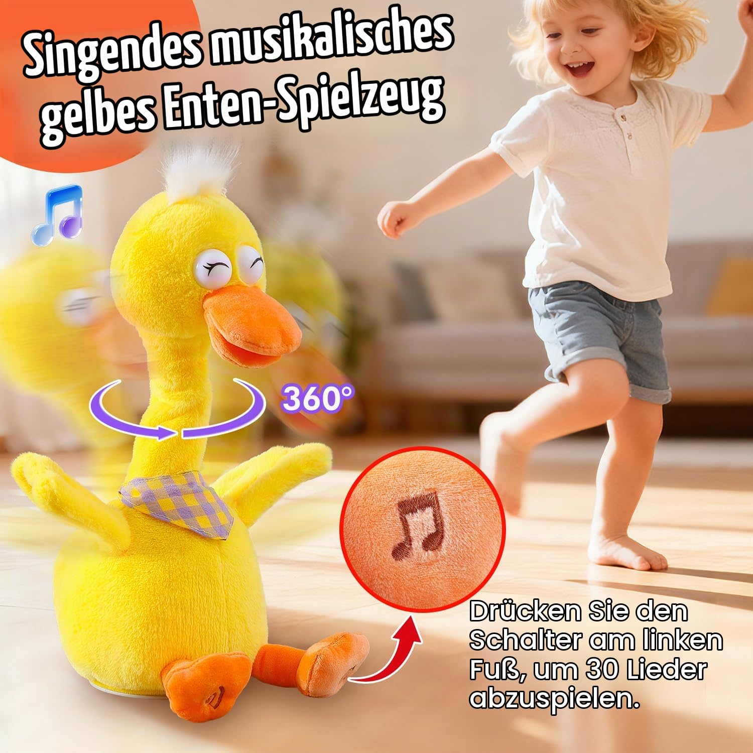 Marsjoy 13" sprechende tanzende Ente, wiederholen, was Sie Sagen, imitieren, Aufnahme, Plüsch, Babyspielzeug, musikalische englische Lieder, singen, sprechen, Leuchtend, animiert