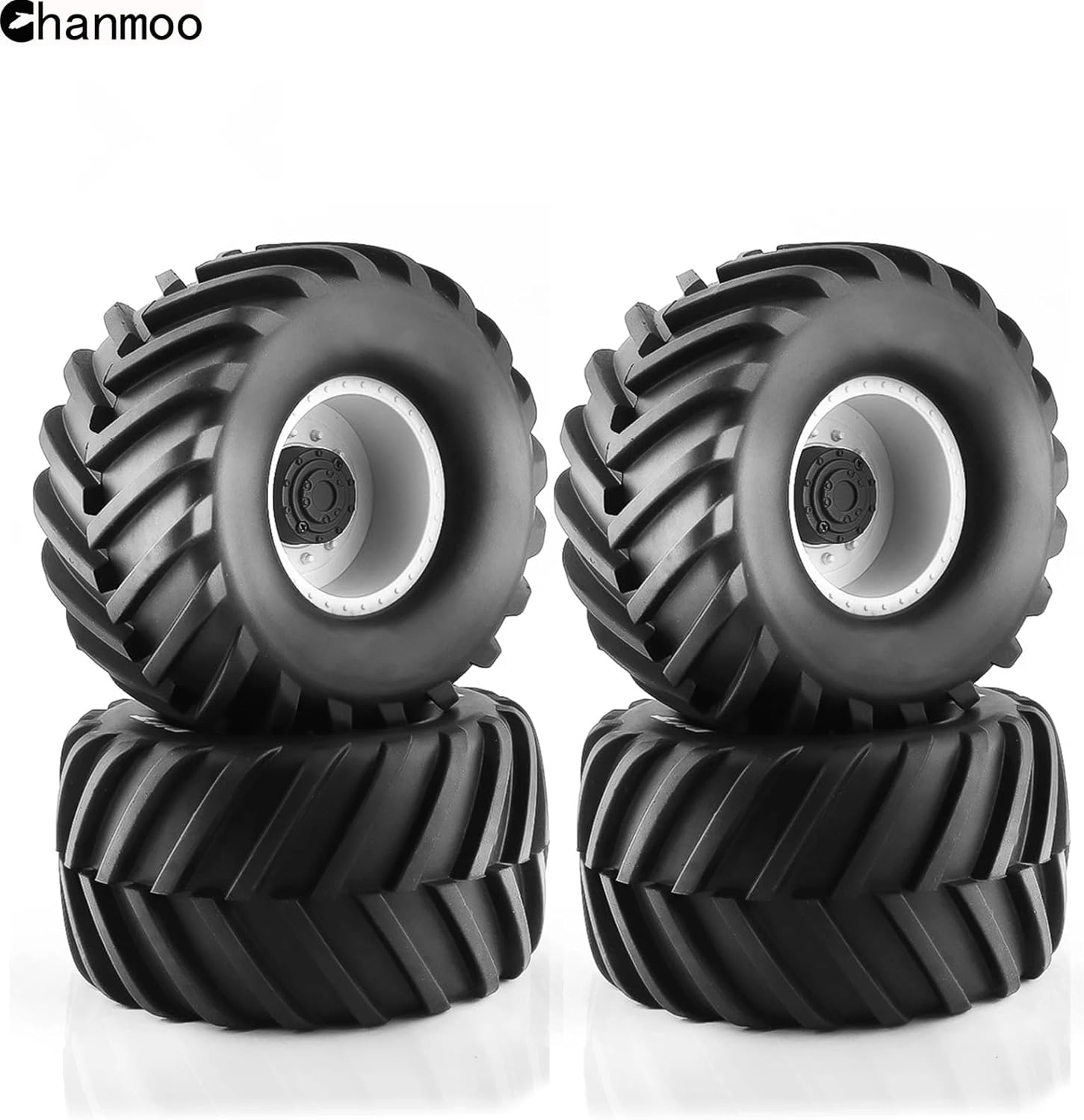 1/10 RC Monster Truck Tires Hard Plastic Wheels 12mm Hex 4PCS (White)