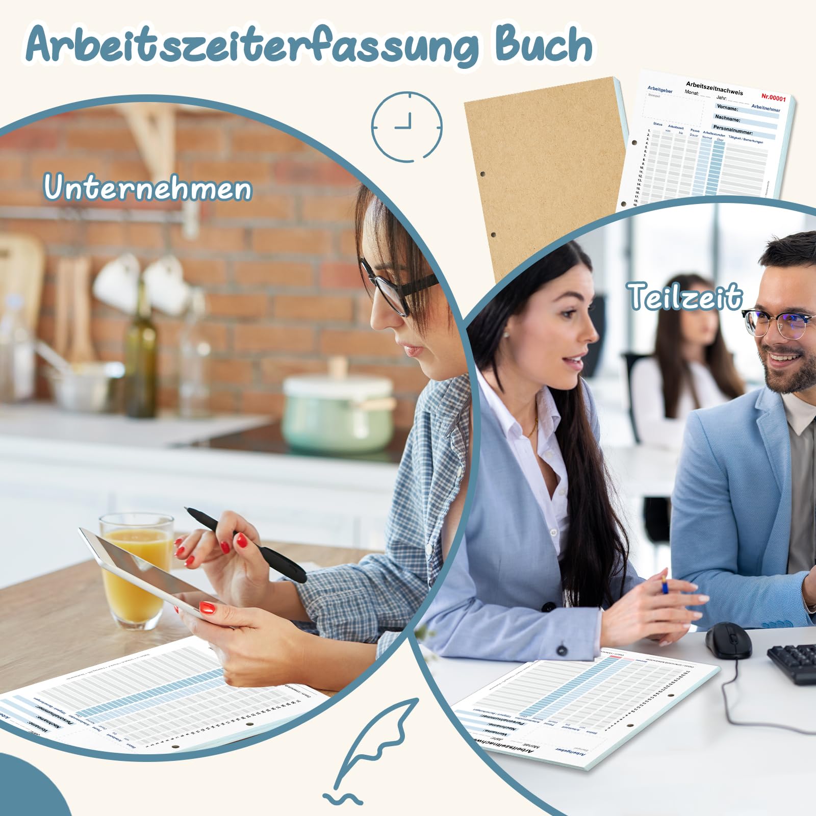 5 Bücher Stundenbuch für Arbeit A4 Arbeitszeitnachweis Block für 31 Tage Stundennachweis Monatliche mit Rückenpappe Arbeitszeiterfassung Buch Stundenzettel für Minijob Vollzeit 2x50 Blatt Weiß Gelb