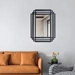 Art Deco Wall Mirror, 24"x18" Geometric Metal Frame Decorative Mirrors, Black Rectangle Accent Mirror for Bathroom, Bedroom, Living Room, Entryway, Vanity, Horizontal or Vertical Hanging