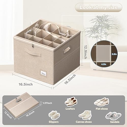 Miniatura 2 de FHSQX Organizador de zapatos para armario, se adapta a 12 pares, contenedores de almacenamiento de zapatos con cubierta transparente y divisores