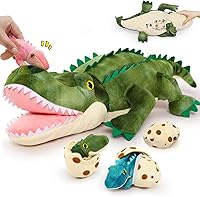 Vista 27 de MorisMos - Animal de peluche de dinosaurio con bebés, mamá dino T-rex de 23.6 pulgadas con 3 juguetes de peluche de bebé dino y 3 huevos de peluche