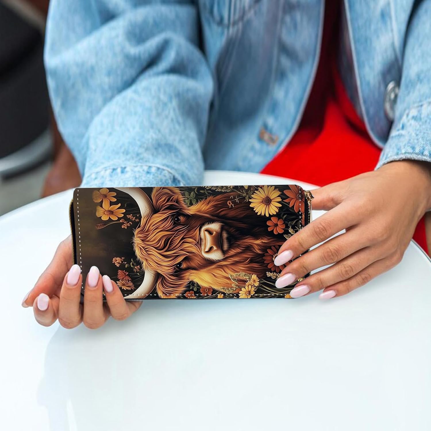 Women's Wallets,PU Leather Wristlet Wallet for Women,Card Holder Organizer Ladies Clutch with Zipper & Phone Holder-Beautiful Highland Cow - Image 3