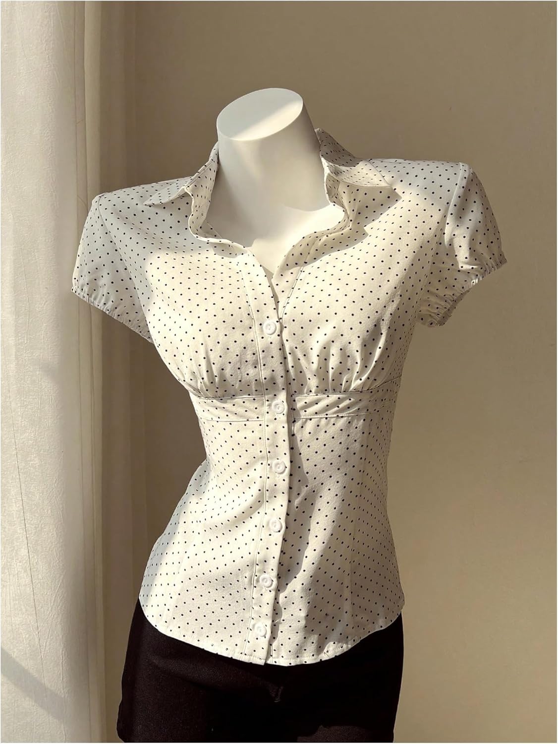 SweatyRocks Women's Short Sleeve Button Down Slim Fit Y2K Polka Dots Print Shirt Top Blouses - Image 3