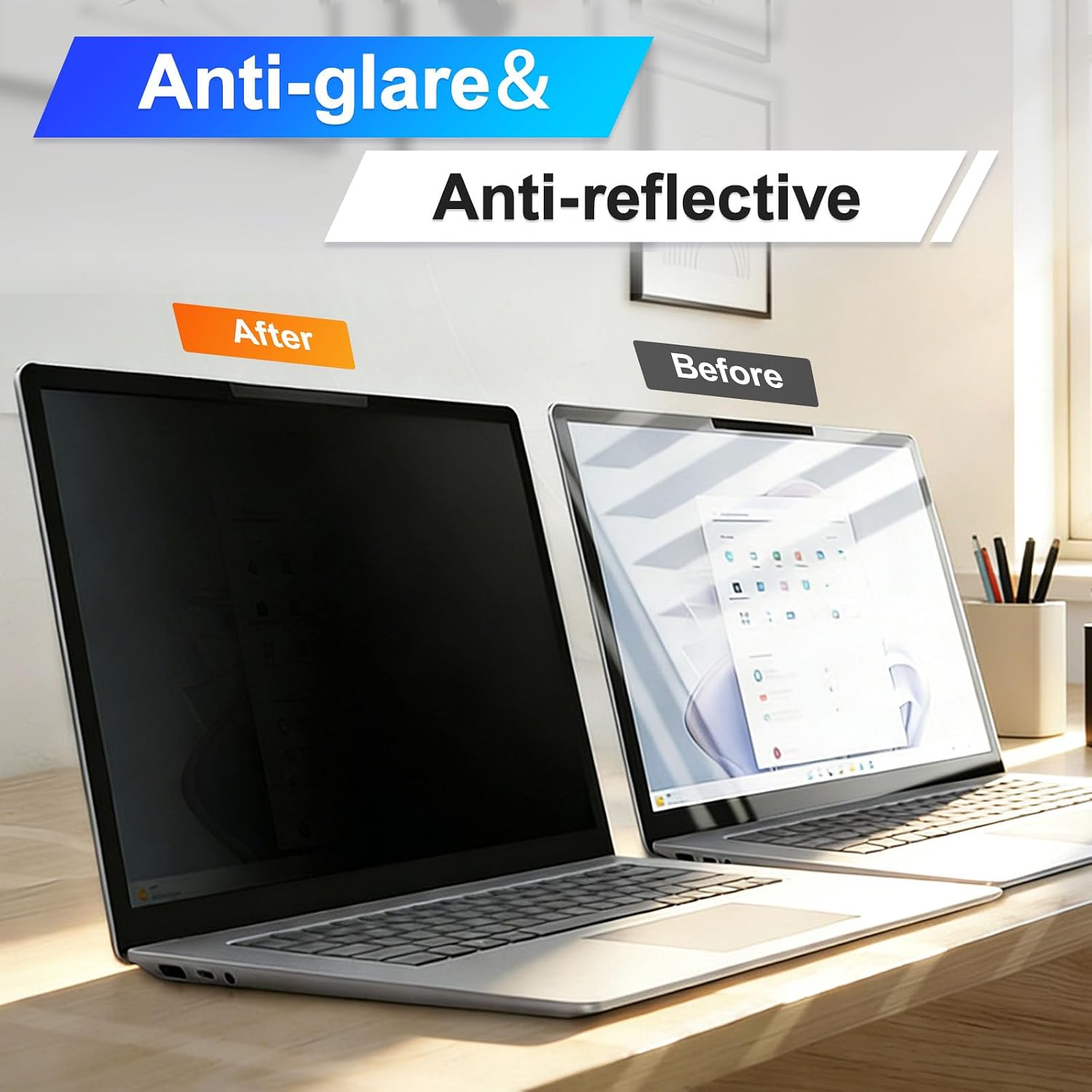 Magnetic Laptop Privacy Screen 14 Inch 16:10 Display, Removable Computer Screen Privacy Shield, Anti-Glare Blue Light Protector Compatible with Dell Hp Lenovo Acer Asus Samsung