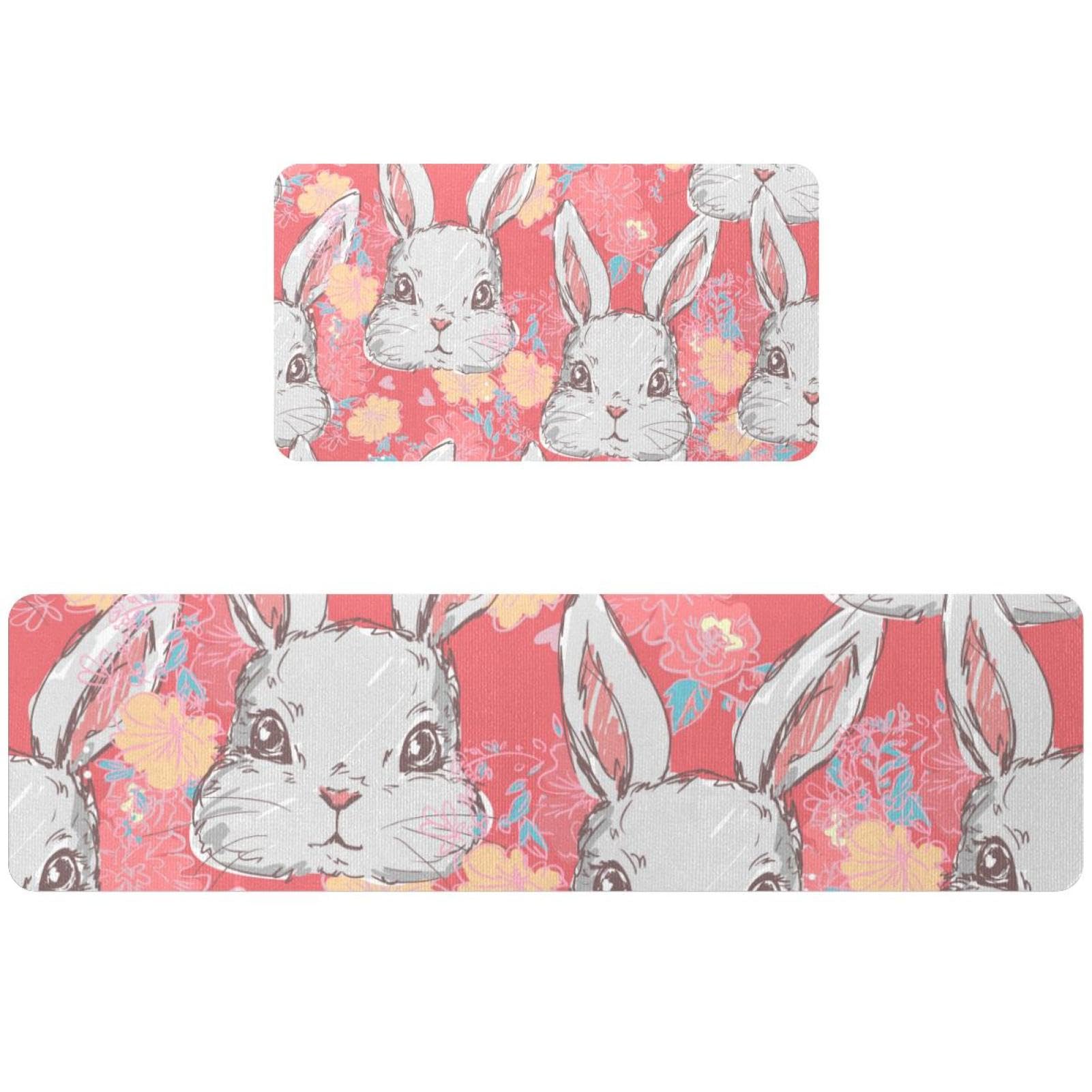 Lot de 2 tapis de cuisine antidérapants et lavables motif lapin