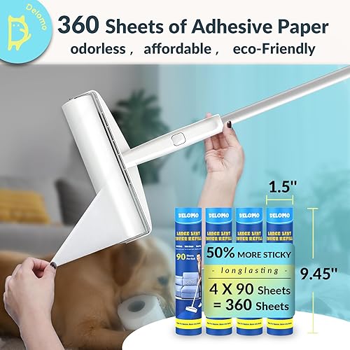 Miniatura 4 de Rodillo de pelusa grande  Rodillo gigante de pelusa de 9.45 pulgadas, 360 hojas en total, poste telescópico de 45 pulgadas para limpiar sin