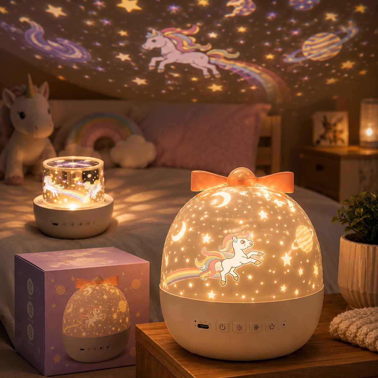 One94Store Star Galaxy Projector Night Lamp for Kids | Rotating Space Light with Planets & Stars Projection | Warm LED Bed...