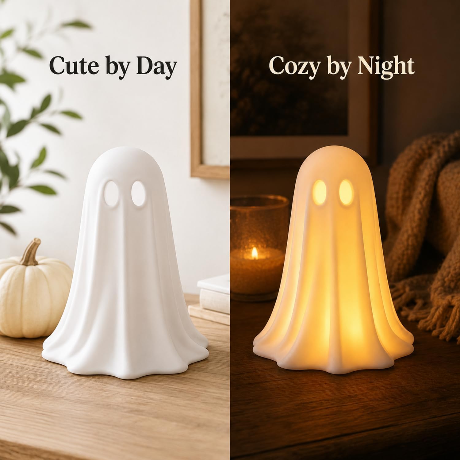 Halloween Ghost Mini Figurines Spooky Cute Ghost Light Statue Festival Statue Halloween Tabletop Sculpture Ornament Gifts Adornments for Garden Home Party Decoration Supplies image 4