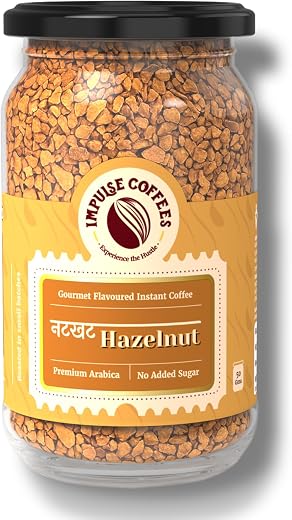 Impulse Coffees Nutkhat Hazelnut Instant Coffee Powder | Smooth Medium Roast Arabica with Toasty Rich Hazelnut Aroma & Cre