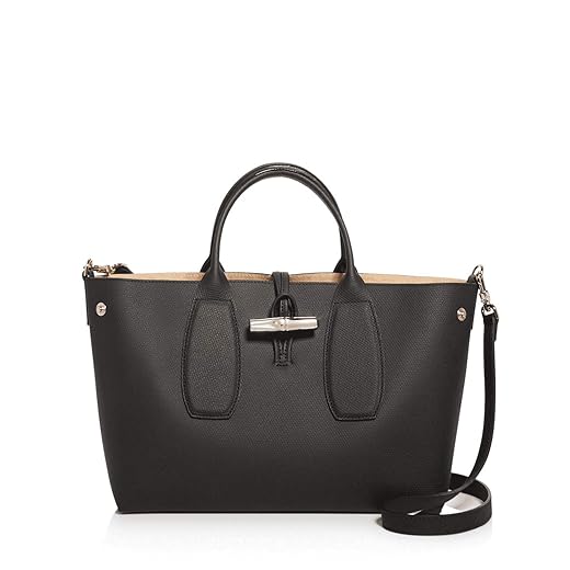 Longchamp 'Roseau' Leather Top handle Shoulder Tote Handbag, Black