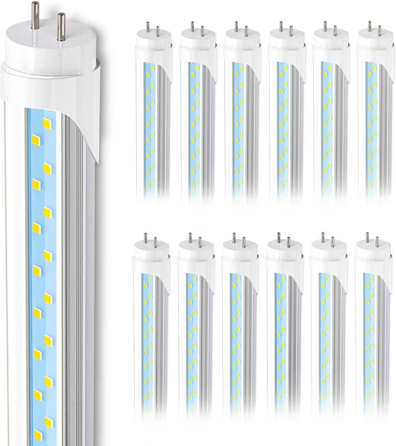 2FT T8 LED Tube Light, 12W(30W Equivalent), 1680LM, 6000K, Ballast Bypass, 24 Inch F17T8 Fluorescent Bulb Replacement, Dual Ended, 24” Lighting Tube Fixture (12-Pack)