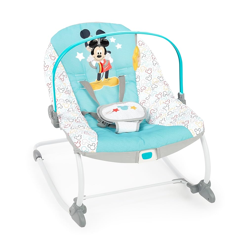 Bright Starts Disney Baby Mickey Mouse Infant to Toddler Rocker & Seat with Vibrations and Removable -Toy Bar, 0-30 Months Up to 40 lbs (Original Bestie)