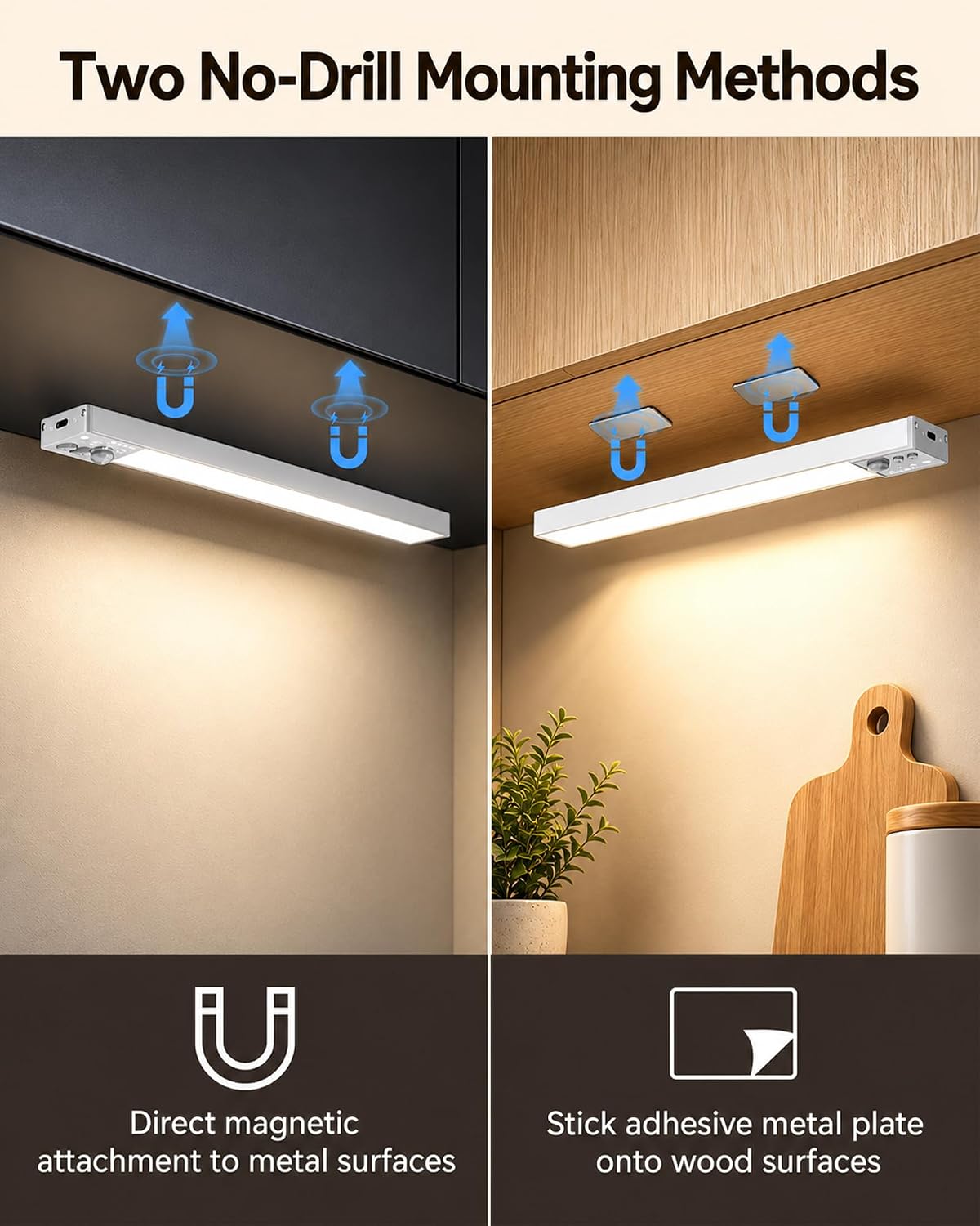 3-Pack Under Cabinet Lighting with Charging Base, Aluminum Housing