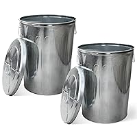 Vista 1 de Plexon Bote de basura con tapa – Bote de basura pregalvanizado con tapa redonda, acero, 20 galones, gris, se vende como paquete de 2 – Bote