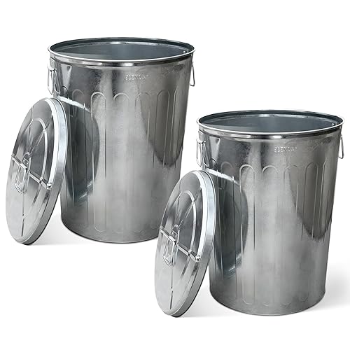 Plexon Bote de basura con tapa  Bote de basura pregalvanizado con tapa redonda, acero, 20 galones, gris, se vende como paquete de 2  Bote de basura