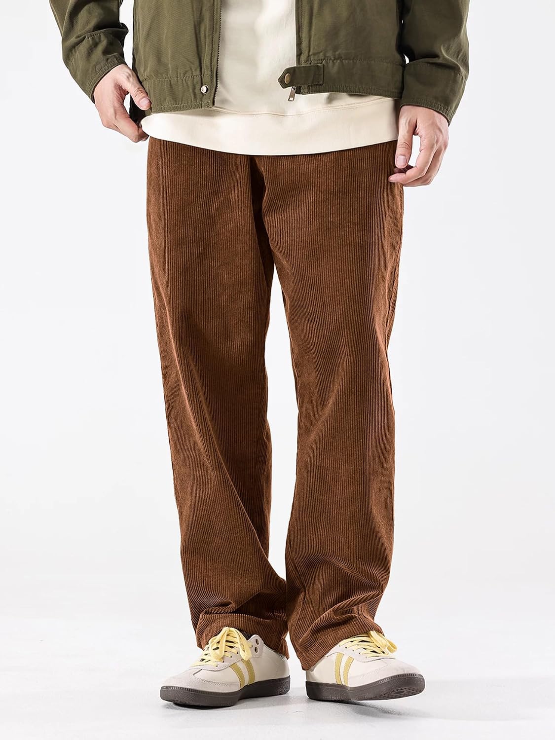 PLEPAN Men's Corduroy Baggy Pants Straight Fit