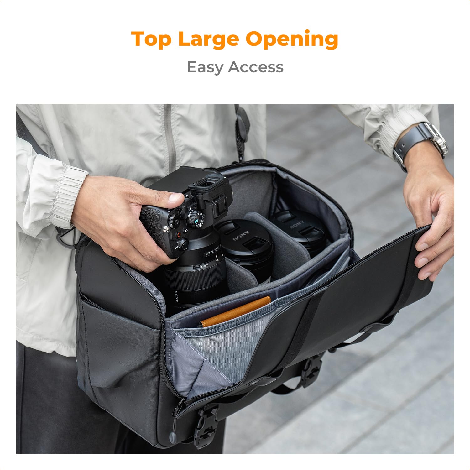 K&F CONCEPT Borsa per fotocamera, Borse fotografico con scomparto per laptop/supporto per treppiede/tracolla regolabile custodia per fotocamera impermeabili compatibili con DSLR/SLR/Obiettivo