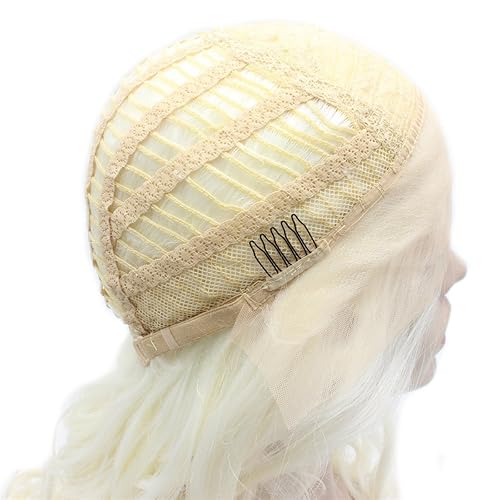 Miniatura 6 de Mxangel - Peluca ondulada con encaje frontal sintético, longitud al hombro, color blanco nieve, para fiesta de Halloween