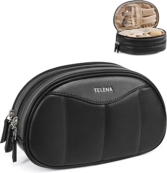 Telena Medium Makeup Bag, Travel Make Up Bag for Women, Vegan Leather Cosmetic Bag for Travel Essentials