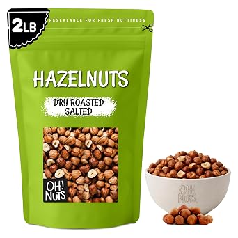 Oh! Nuts Hazelnuts Filberts - Dry Roasted Salted - 2 lb - Healthy Whole Crunchy Skinned Cobnuts Snack - Packed in New York Zip-Seal Bag for Exceptional Freshness