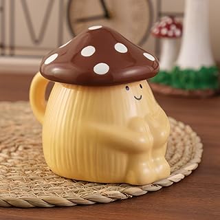 NiHome 16oz Large Ceramic Mushroom Coffee Mug for Home, Office, Kitchen, Cute Fun-Shaped Coffee Tea Mug, Gifts for Friend woman Durable and Easy to Clean, Novelty Drinkware for Desk, Brown