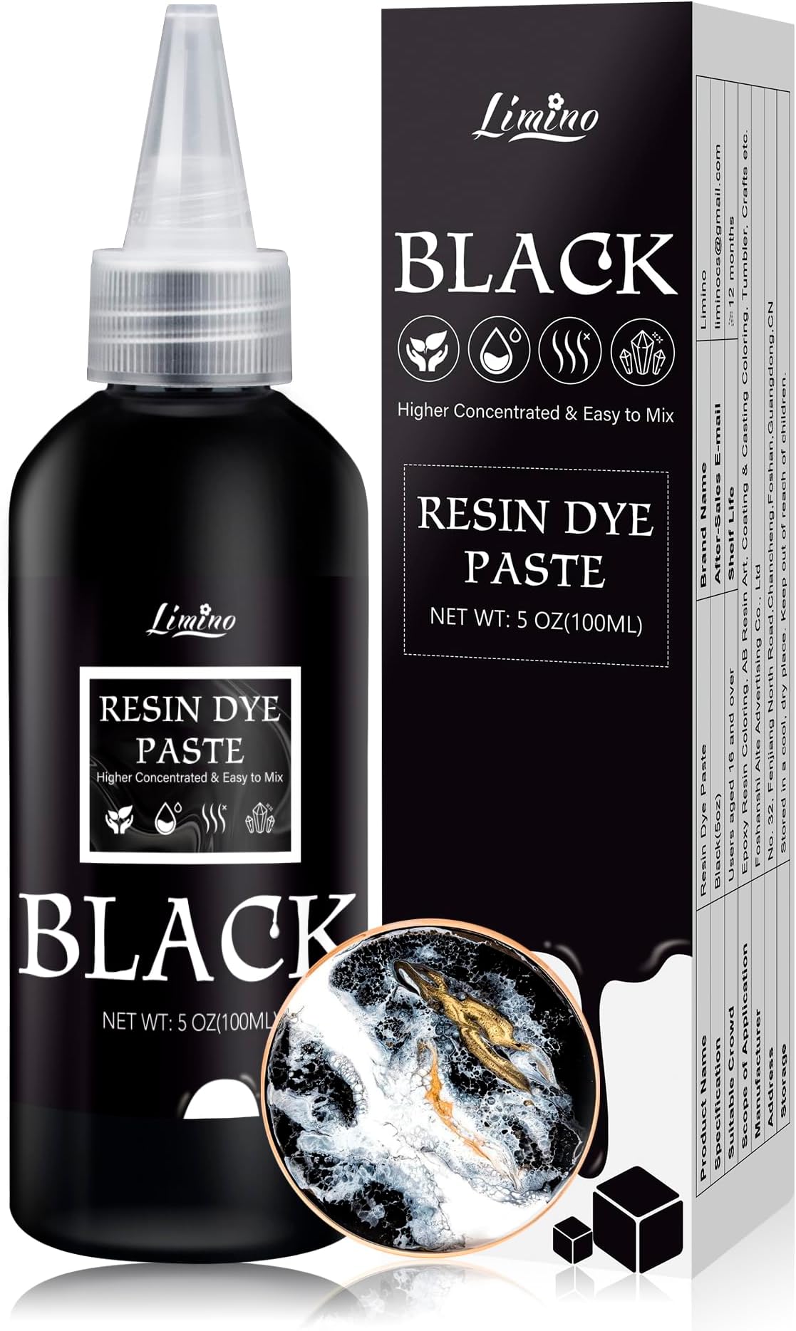 Black Epoxy Resin Pigment Paste - 3.4 fl.oz / 100ml Concentrated Dye for DIY Art, UV Resin, River Table - Opaque Epoxy for Painting, Coaster, Jewelry