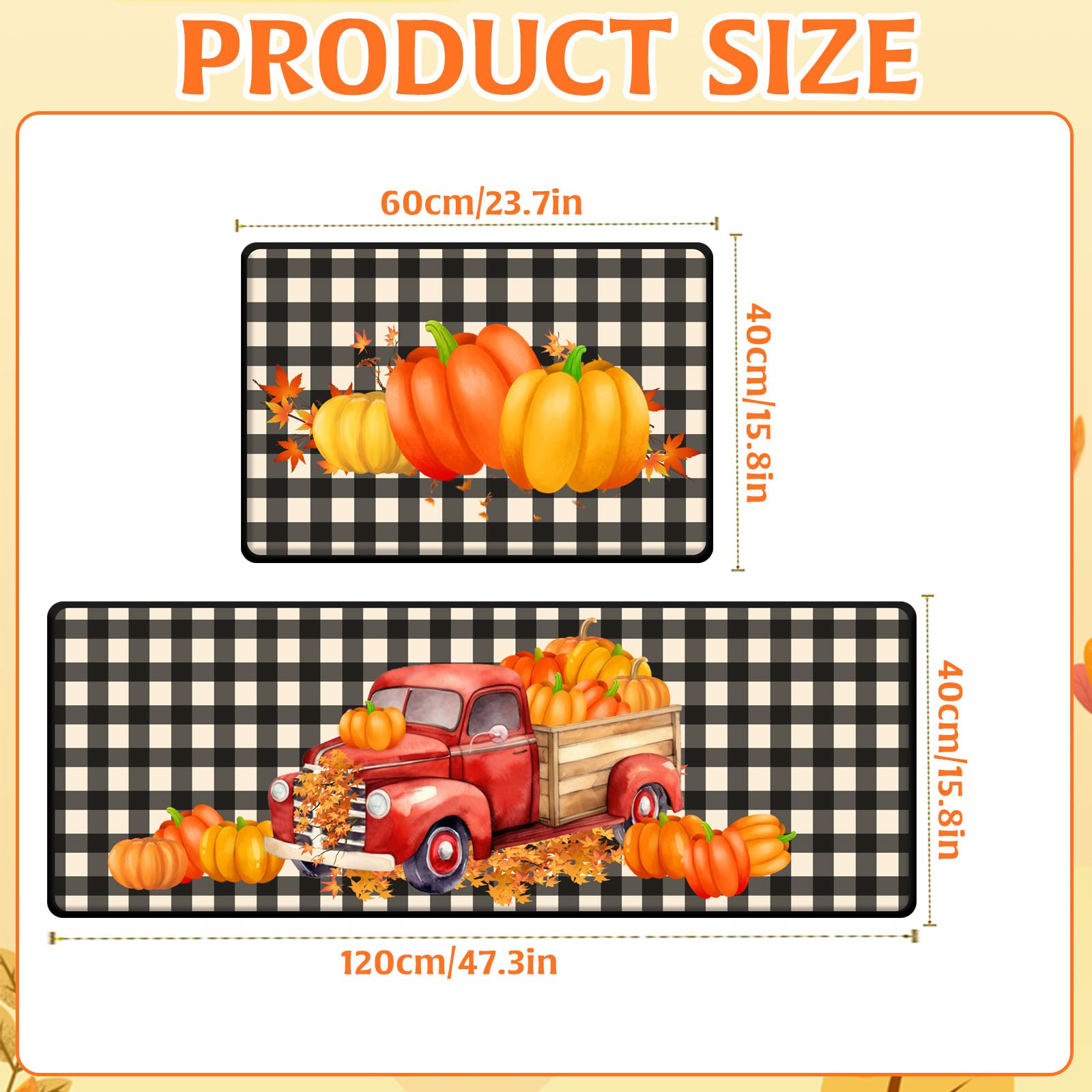Tappeti e stuoie da cucina autunnali per il Ringraziamento, set di 2 decorazioni per pavimenti, tappetini da cucina autunnali con zucca per interni, tappeti autunnali per l'arredamento della casa