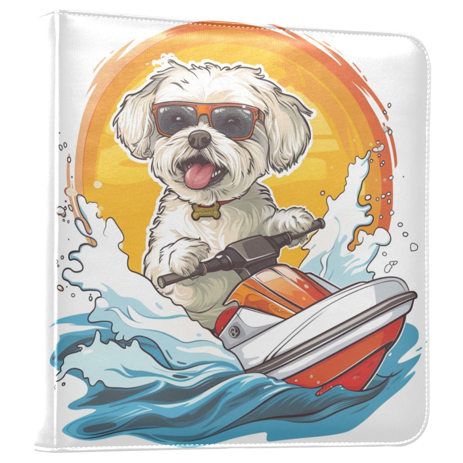 JIPONI Bishop Dog in A Motorboat Large Photo Album, DIY Leather Cover Scrapbook Albums for 4x6 5x7 6x8 Pictures, Self Adhesive Memory Book for Wedding, Baby, Family