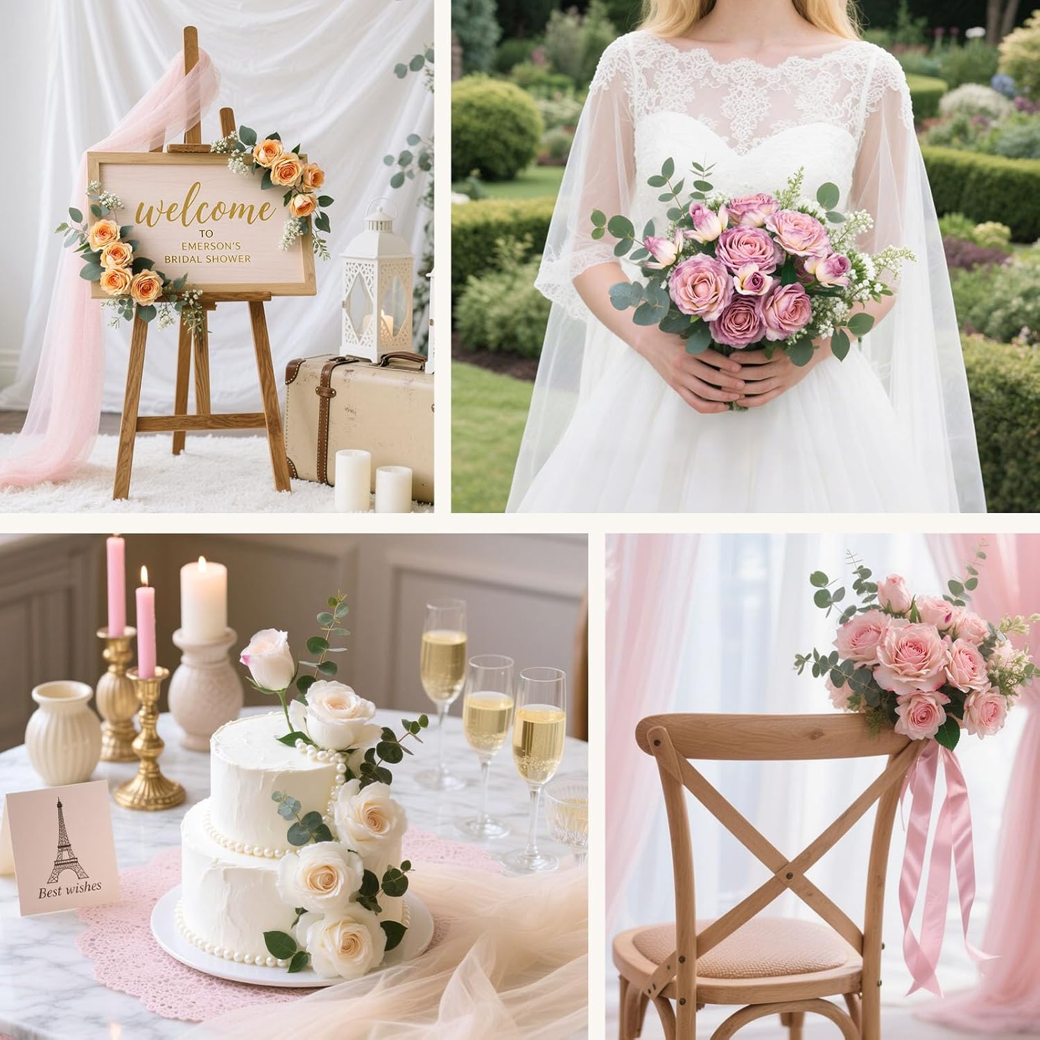 JOHOUSE 4 Stems Artificial Flowers for Decoration, 12 Pink Flowers Roses Bouquet for DIY Crafts Home Wedding Living Room Vase Fillers - Image 6