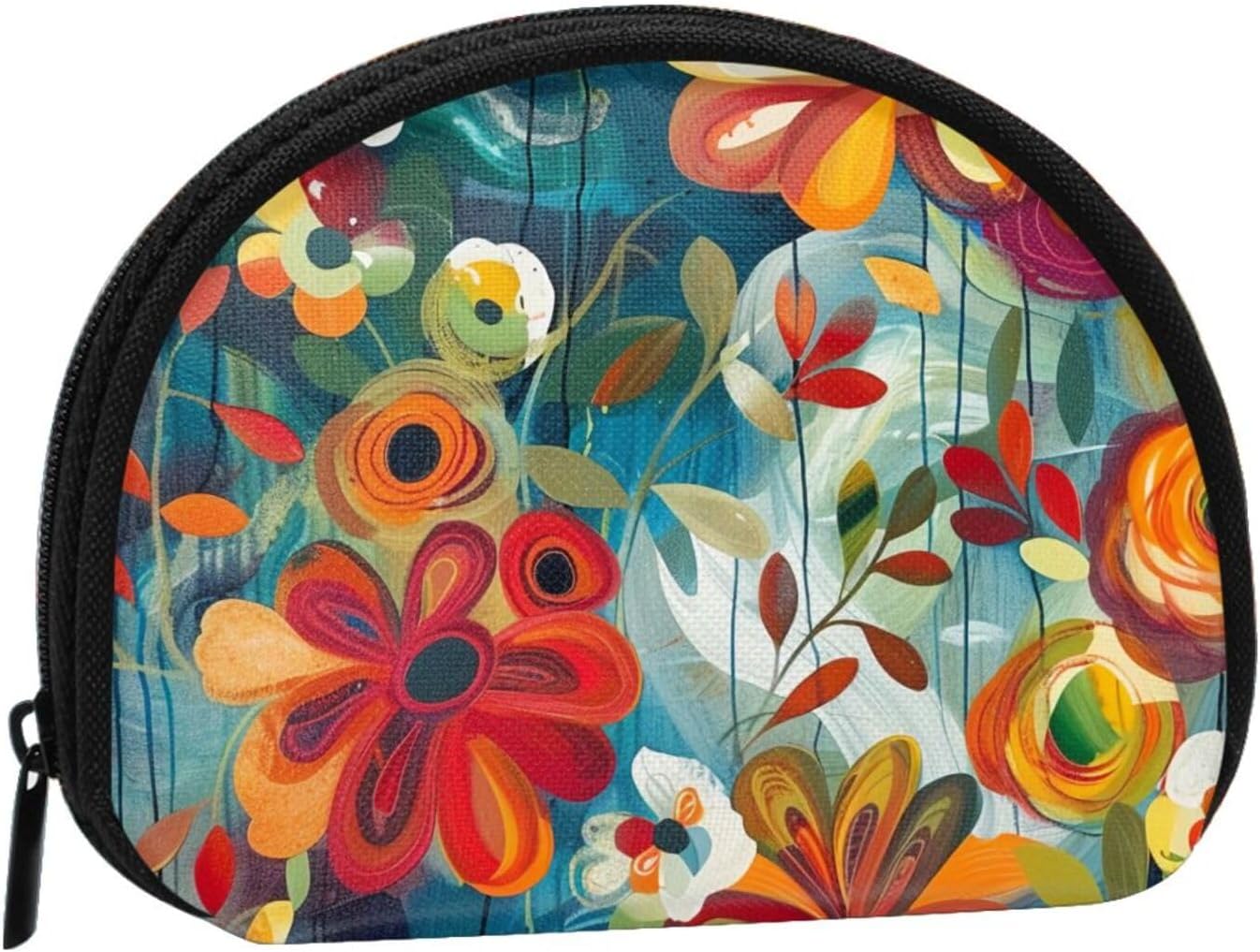 Abstract Floral Printed Coin Purse for Women Cute Small Change Wallet Mini Coin Purses Pouch with Zipper