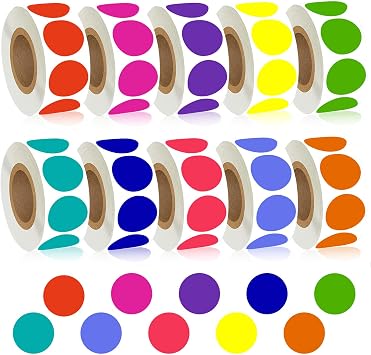 5000 PCS 1 Inch Colored Dot Stickers Round Color Coding Labels Polka Circle Dot Label Sticker for Toddler, Office, Student, Classroom, Papers Etc10 Rolls, 1 Inches