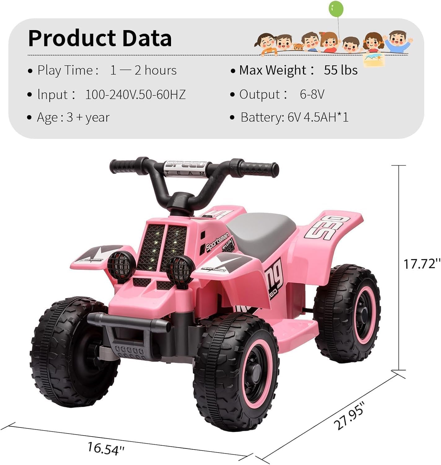Quad Electrique Enfants 6V,Voiture Électrique Enfants avec LED, ATV